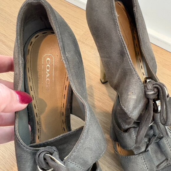 Coach Teagan leather heel platform sandals gladiator 8 gray silver - Picture 6 of 7